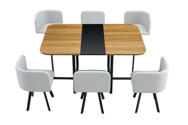 English Elm 7-piece Space Saving Dining Set with Melamine Table and Pu Cushioned Iron Frame Chairs W3875S00109