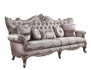 Homeroots 94" Dark Gray Imitation Silk Damask Sofa And Toss Pillows With Champagne Legs   491281