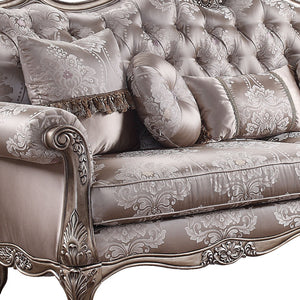 Homeroots 94" Dark Gray Imitation Silk Damask Sofa And Toss Pillows With Champagne Legs   491281