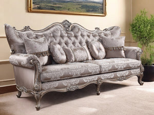 Homeroots 94" Dark Gray Imitation Silk Damask Sofa And Toss Pillows With Champagne Legs   491281