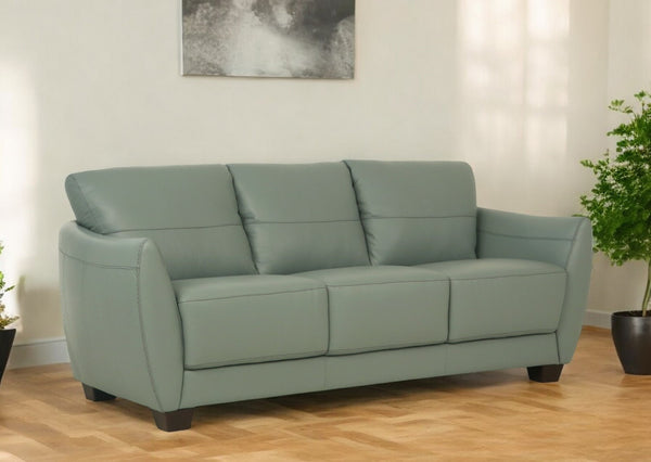 Homeroots 79" Tea Green Leather Sofa With Black Legs   491282