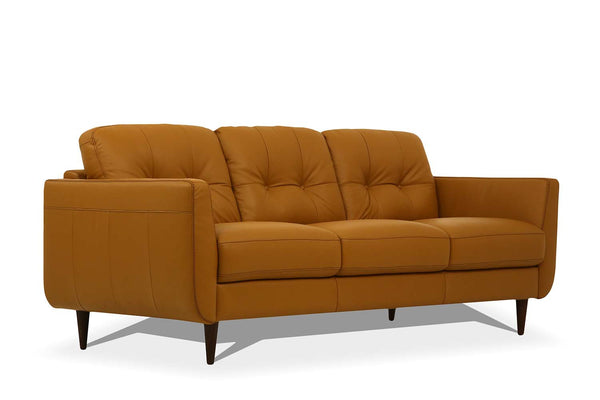 Homeroots 83" Orange Leather Sofa With Black Legs   491283