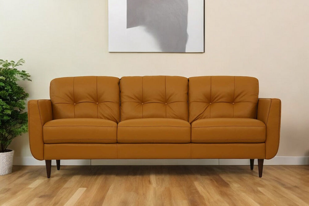 Homeroots 83" Orange Leather Sofa With Black Legs   491283