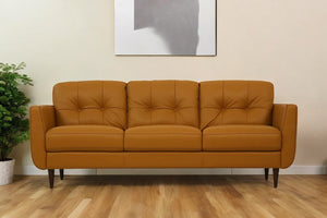 Homeroots 83" Orange Leather Sofa With Black Legs   491283