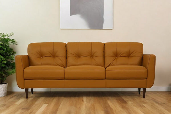 Homeroots 83" Orange Leather Sofa With Black Legs   491283
