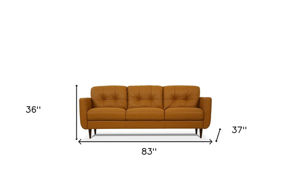 Homeroots 83" Orange Leather Sofa With Black Legs   491283