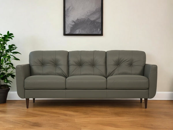 Homeroots 83" Green Leather Sofa With Black Legs   491284