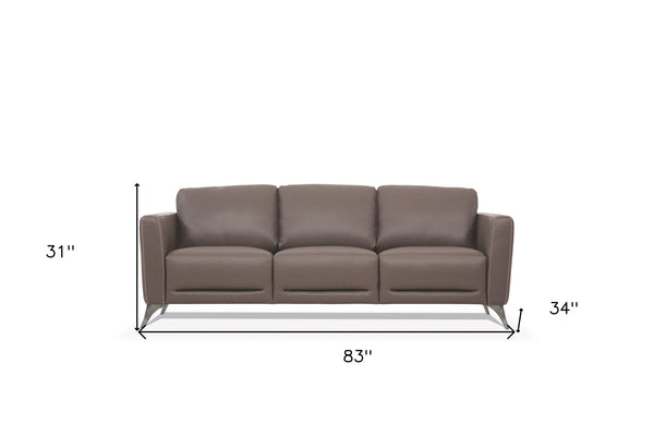 Homeroots 83" Taupe Leather Sofa With Black Legs   491285