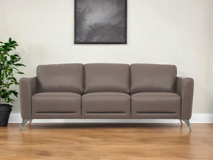 Homeroots 83" Taupe Leather Sofa With Black Legs   491285