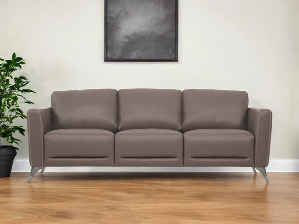 Homeroots 83" Taupe Leather Sofa With Black Legs   491285