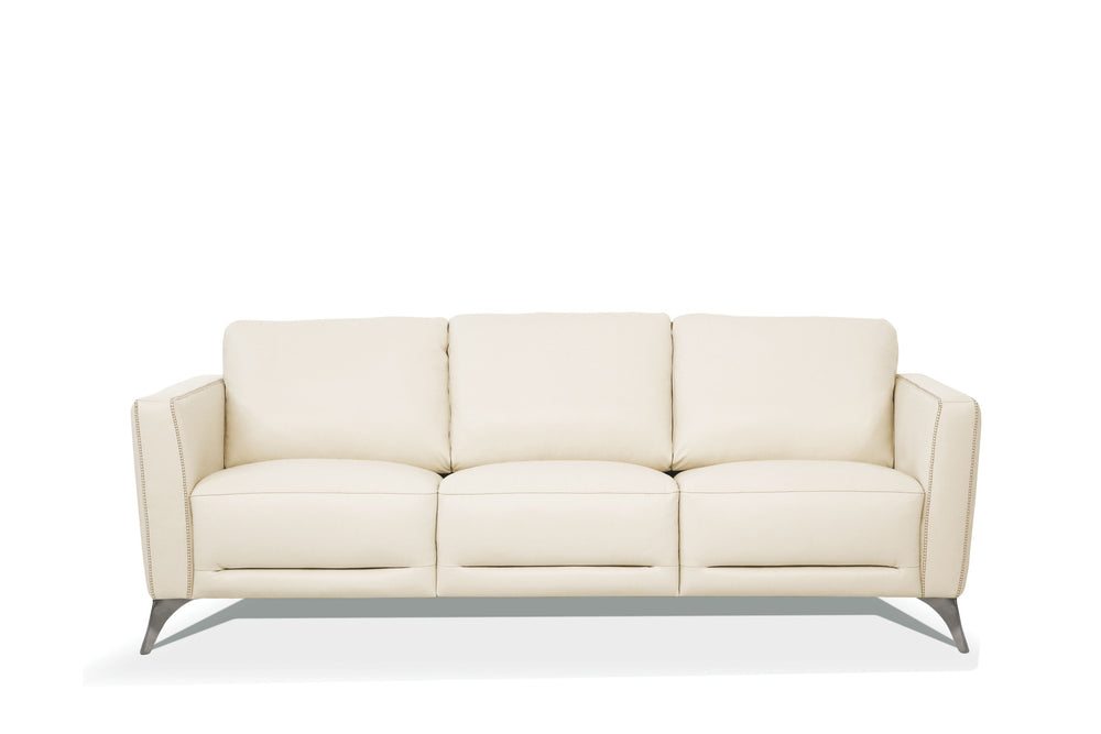 Homeroots 83" Cream Leather Sofa With Black Legs   491286