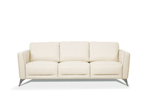 Homeroots 83" Cream Leather Sofa With Black Legs   491286