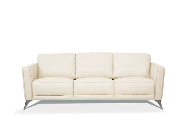 Homeroots 83" Cream Leather Sofa With Black Legs   491286