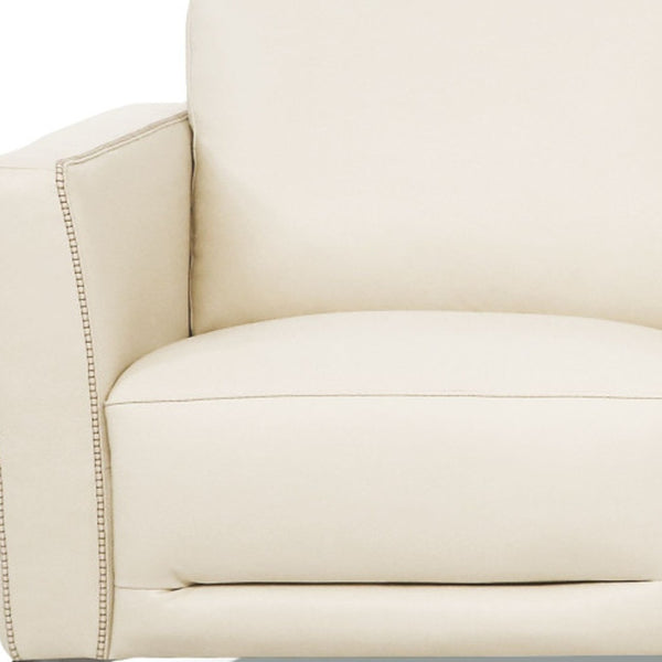 Homeroots 83" Cream Leather Sofa With Black Legs   491286