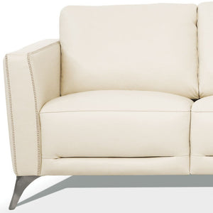 Homeroots 83" Cream Leather Sofa With Black Legs   491286