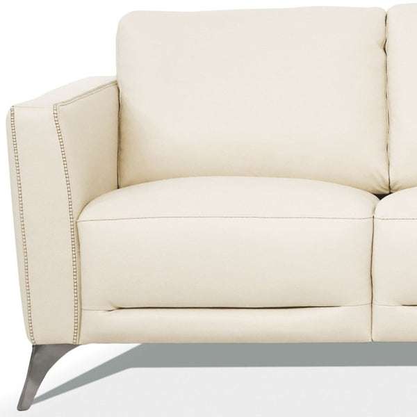 Homeroots 83" Cream Leather Sofa With Black Legs   491286