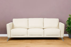 Homeroots 83" Cream Leather Sofa With Black Legs   491286