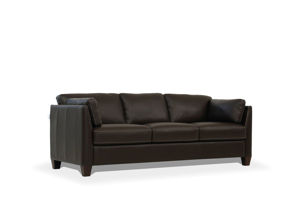 Homeroots 81" Chocolate Leather Sofa With Black Legs   491287