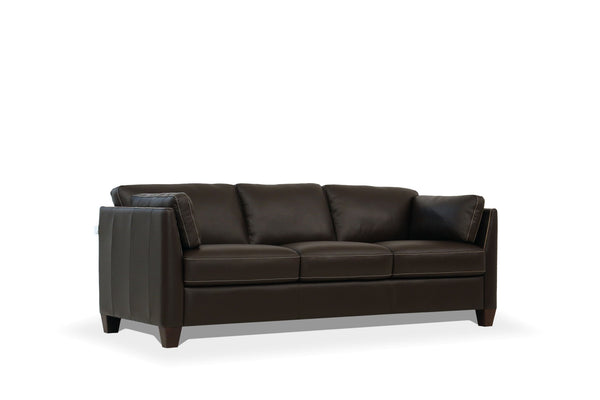 Homeroots 81" Chocolate Leather Sofa With Black Legs   491287