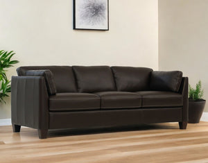 Homeroots 81" Chocolate Leather Sofa With Black Legs   491287