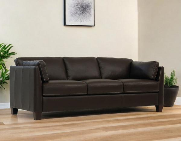 Homeroots 81" Chocolate Leather Sofa With Black Legs   491287