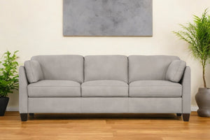 Homeroots 81" Light Gray Leather Sofa With Black Legs   491288