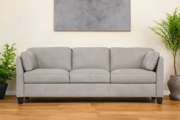 Homeroots 81" Light Gray Leather Sofa With Black Legs   491288