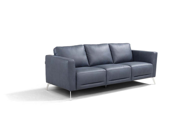 Homeroots 85" Blue Leather Sofa With Black Legs   491289