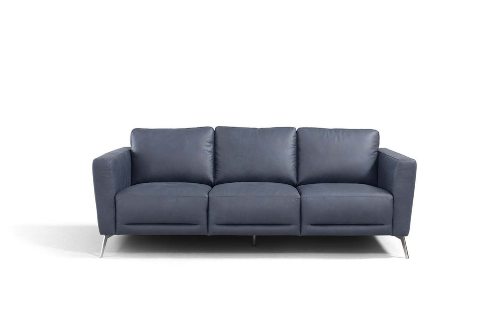 Homeroots 85" Blue Leather Sofa With Black Legs   491289