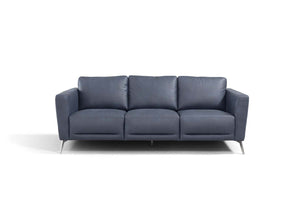 Homeroots 85" Blue Leather Sofa With Black Legs   491289