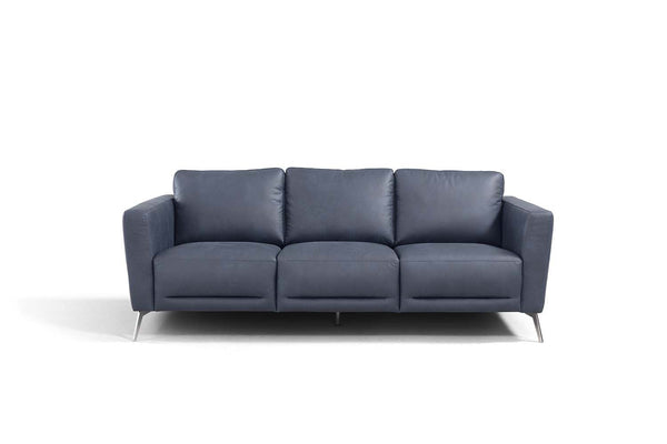 Homeroots 85" Blue Leather Sofa With Black Legs   491289