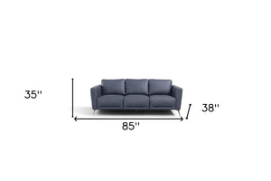 Homeroots 85" Blue Leather Sofa With Black Legs   491289