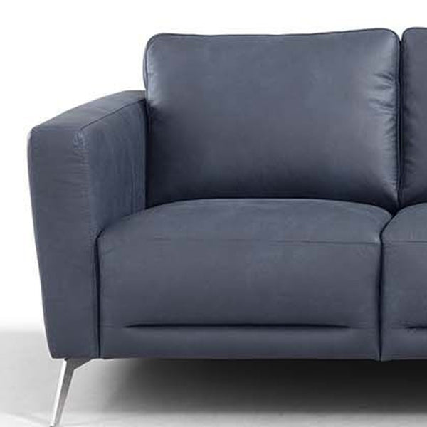 Homeroots 85" Blue Leather Sofa With Black Legs   491289