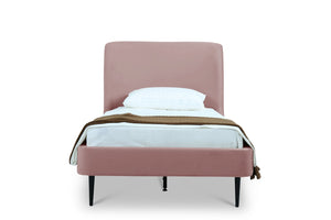 English Elm Twin Velvet Upholstered Bed with Arched Headboard and Sleek Metal Legs for Bedroom Pink+Black B365S00152