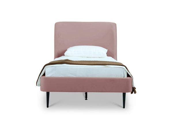 English Elm Twin Velvet Upholstered Bed with Arched Headboard and Sleek Metal Legs for Bedroom Pink+Black B365S00152