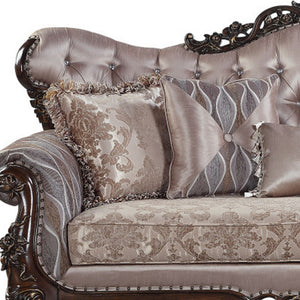 Homeroots 92" Champagne Imitation Silk Damask Sofa And Toss Pillows   491292
