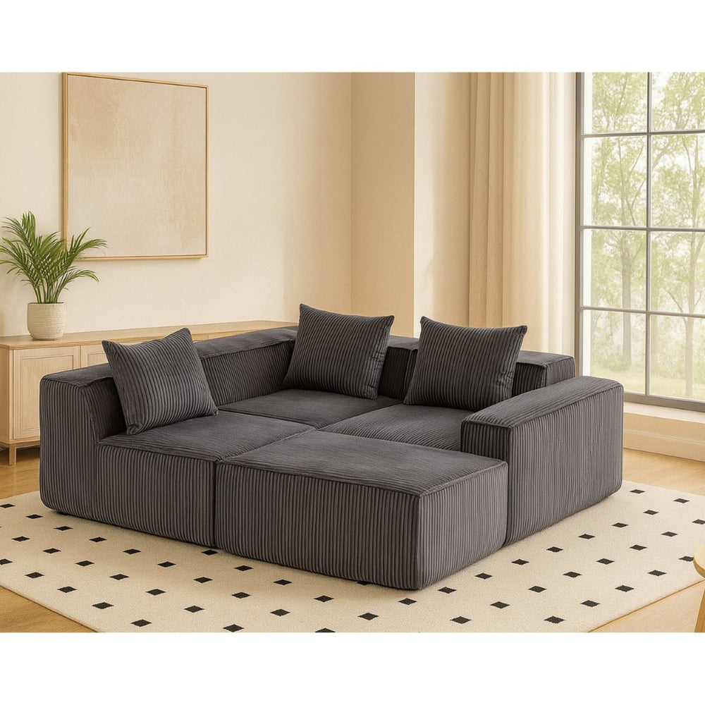 English Elm Modular Corduroy Sectional with Deep Foam Seating Low Profile Living Room Couch W3326S00014