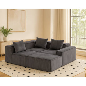 English Elm Modular Corduroy Sectional with Deep Foam Seating Low Profile Living Room Couch W3326S00014
