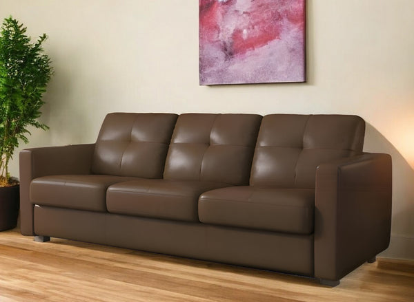 Homeroots 81" Brown Leather Sleeper Sofa With Black Legs   491296