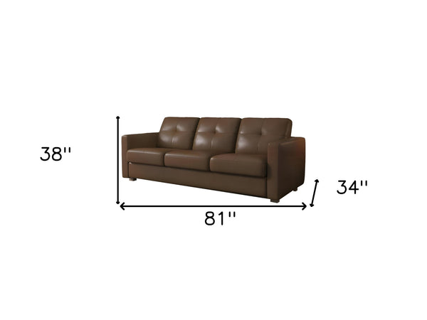 Homeroots 81" Brown Leather Sleeper Sofa With Black Legs   491296