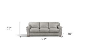Homeroots 91" Gray Leather Sofa With Black Legs   491297