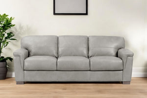 Homeroots 91" Gray Leather Sofa With Black Legs   491297