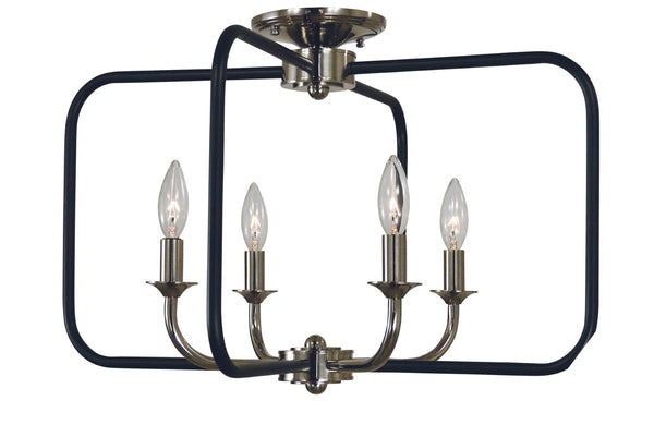 Framburg 4-light Matte Black Theorem Dining Chandelier - Elegant Flush Mount Lighting For Modern Spaces Polished Nickel With Matte Black Accents Metal 4913 Pn/Mblack
