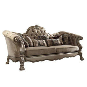 Homeroots 96" Bone Velvet Sofa And Toss Pillows With Gold Legs   491303