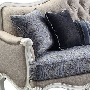 Homeroots 88" Cream Linen Damask Sofa And Toss Pillows With White Legs   491311