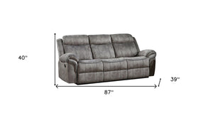 Homeroots 87" Gray Velvet Reclining Usb Sofa With Black Legs   491314