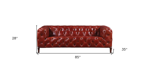 Homeroots 85" Merlot Top Grain Leather Sofa With Black Legs   491317