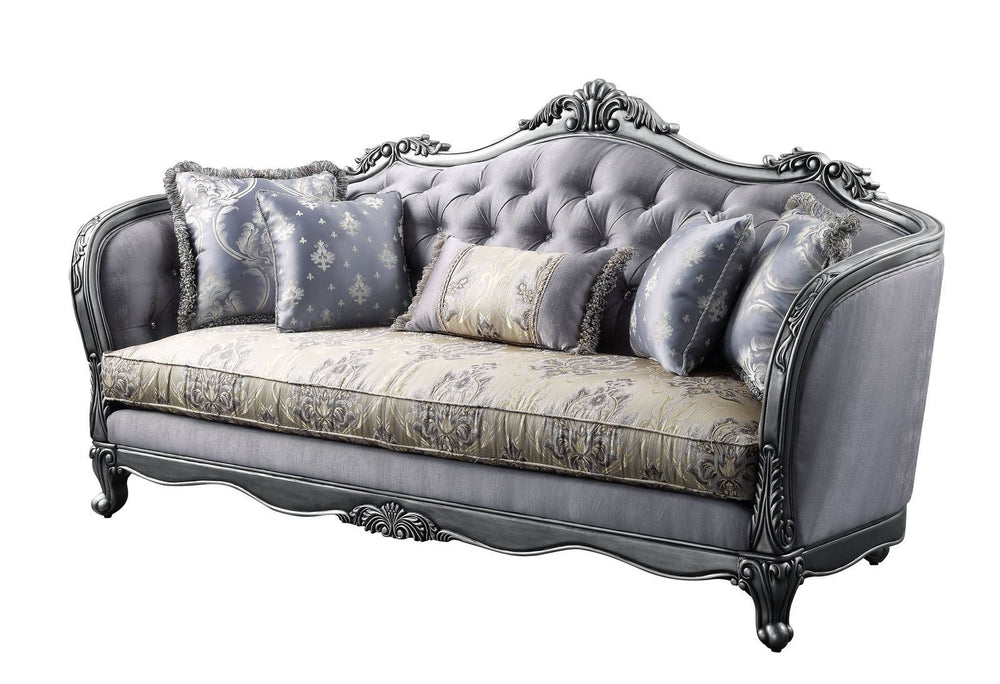 Homeroots 89" Platinum Imitation Silk Damask Sofa And Toss Pillows   491319