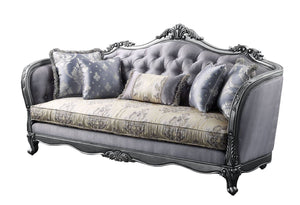 Homeroots 89" Platinum Imitation Silk Damask Sofa And Toss Pillows   491319