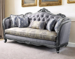Homeroots 89" Platinum Imitation Silk Damask Sofa And Toss Pillows   491319